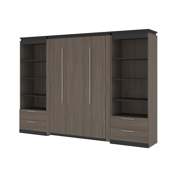 Orion 118W Full Murphy Bed and 2 Shelving Units with Drawers (119W), Bark Gray & Graphite